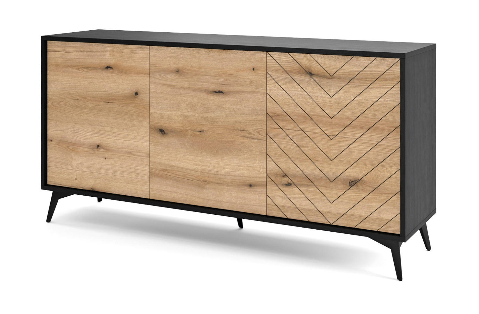 SIDEBOARD loft 154 cm Emerald - 3 Türen, Schwarz, Evoke Eiche - Schwarz/Braun, Holz (154/77/39cm) - Emporius