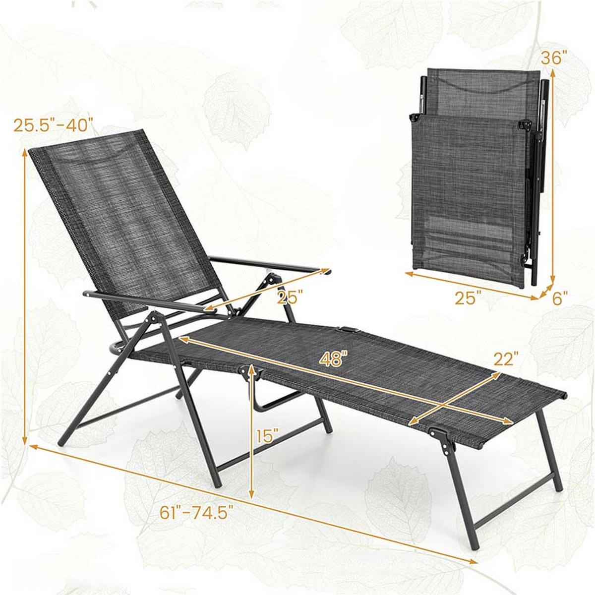 SOLSÄNG, 2-set, grå - Grå, Metall (189/102/64cm) - COSTWAY
