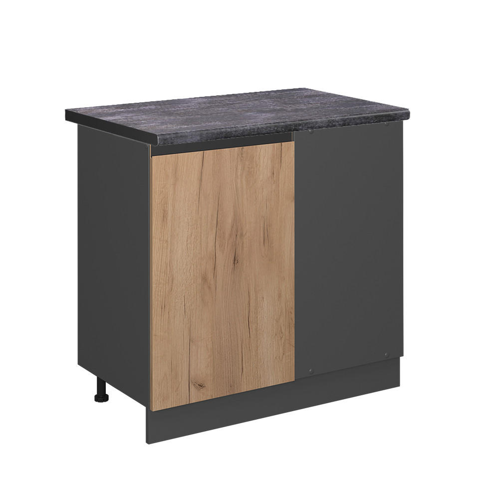 ECKUNTERSCHRANK R-Line Goldkraft Eiche 86 cm, AP Anthrazit - Anthrazit/Eiche Wotan, Holzwerkstoff (86/81.6/60cm) - Vicco