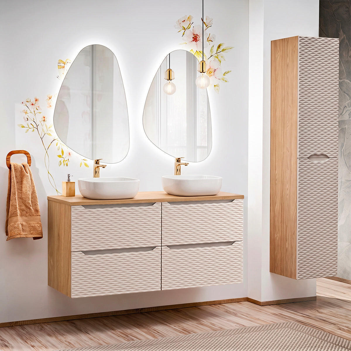 KUPAONSKI NAMJEŠTAJ 120cm Elora 2er-Set Bejž i drvo - smeđa, drvni materijal (120/59/46cm) - Petits-meubles