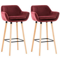 BARHOCKER Grande, 2er Set, Gestell Holz, Samt Rot - Rot/Braun, Holz/Textil (55/99/46cm) - TPFLiving