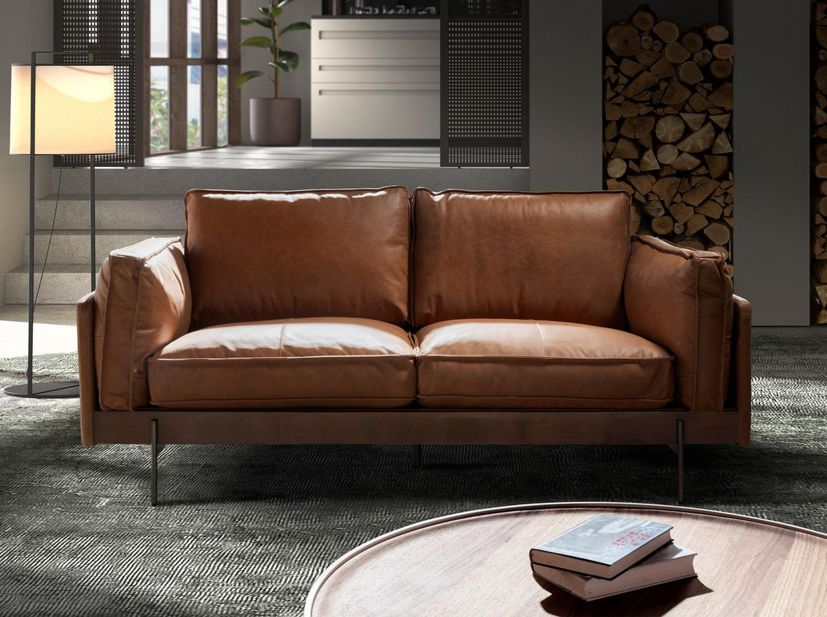 SOFA 2-Sitzer-Sofa in Leder tabakbraun 184/86/79 cm - Braun, Leder (184/79/86cm) - ANGEL CERDA
