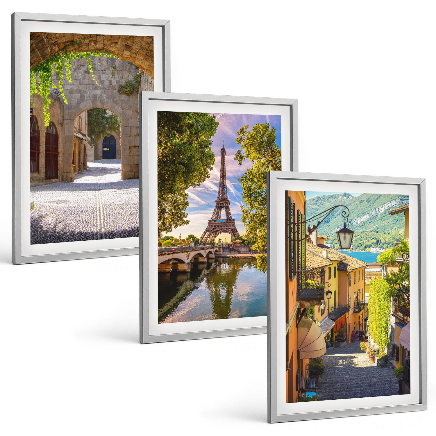 BILDER SET 3er Set - 40x60 cm Silberner Rahmen - Straßen der Eiffel-Architektur - Silberfarben, Kunststoff (40/60cm) - TULUP