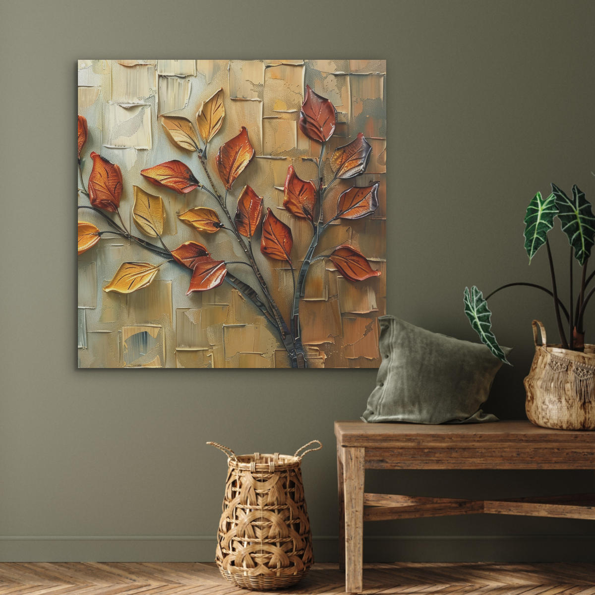 AKUSTIKPANEEL Baum - Abstrakt - Natur - Kunst 90x90 cm - Goldfarben, Textil (90/0.9/90cm) - MuchoWow