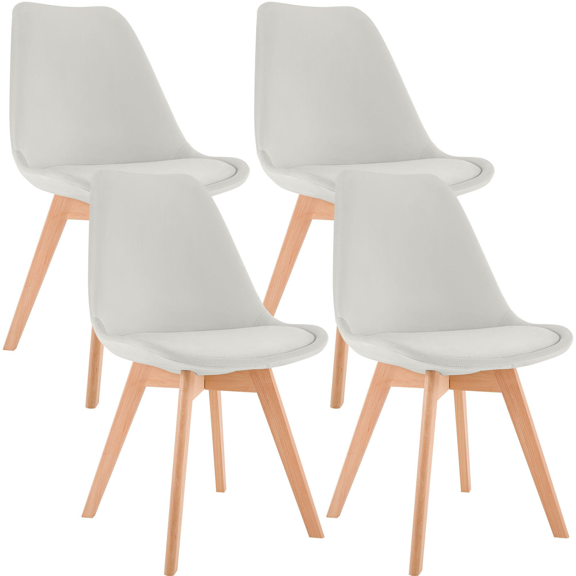 STUHL 4 Samt Hellgrau - Eukalyptusholzfarben/Hellgrau, Holz/Textil (49/83/50cm) - CLP