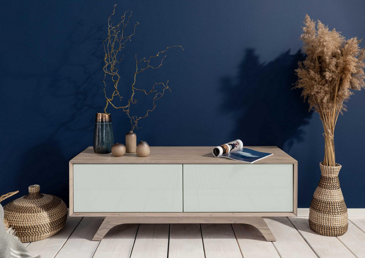 TV-BOARD Akazie 125x45x45 braun-weiß lackiert TROMSO #107 - Weiß, Holz (125/45/45cm) - Massivmoebel24