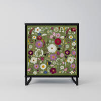 SIDEBOARD WILD GARDEN, Schwarz, 57,5x42x67,5 cm, Schwarze Metall-Rahmenfüße - Multicolor/Schwarz, Holzwerkstoff/Metall (57.5/67.5/42cm) - SpaceRebels