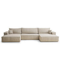 WOHNLANDSCHAFT Kyoto Beige Webstoff - Beige/Schwarz, Holz/Holzwerkstoff (398/70/148cm) - Maison de Reve