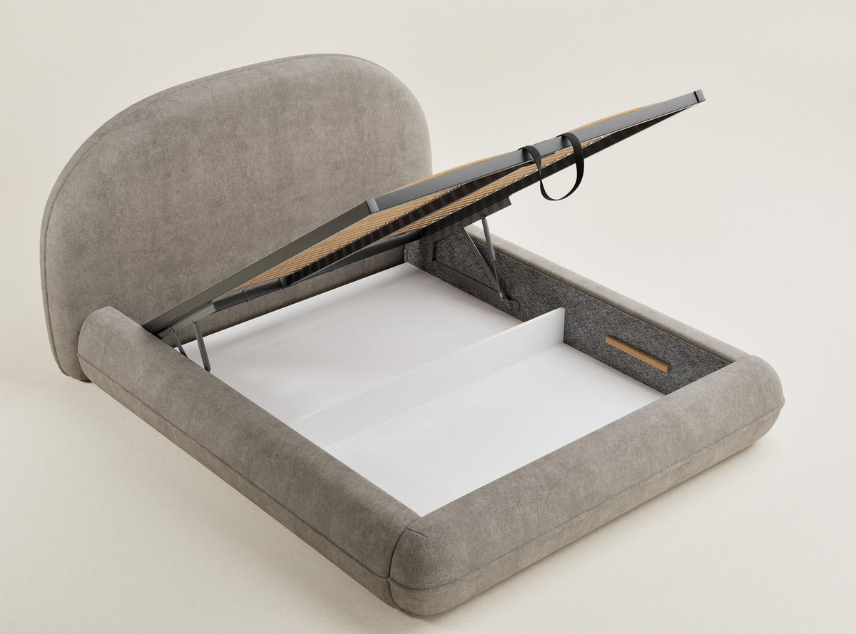 POLSTERBETT Koji Braun 180/200 cm im Chenille-Stoff - Schwarz/Naturfarben, Holz/Holzwerkstoff (180/200cm) - Maison de Reve