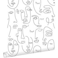 TAPETE Line Art Gesichter 53 cm x 10.05 m - Schwarz, Papier (53/1000cm) - ESTAhome