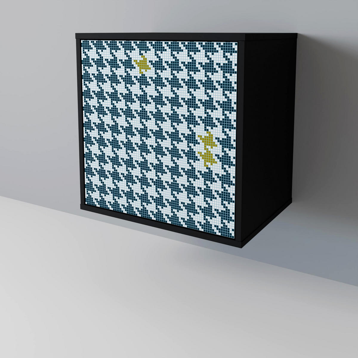 SIDEBOARD OUT OF CONTEXT, Schwarz, 57,5x42x75,5 cm, Goldfarbene Metallfüße - Goldfarben/Multicolor, Holzwerkstoff/Metall (57.5/75.5/42cm) - SpaceRebels