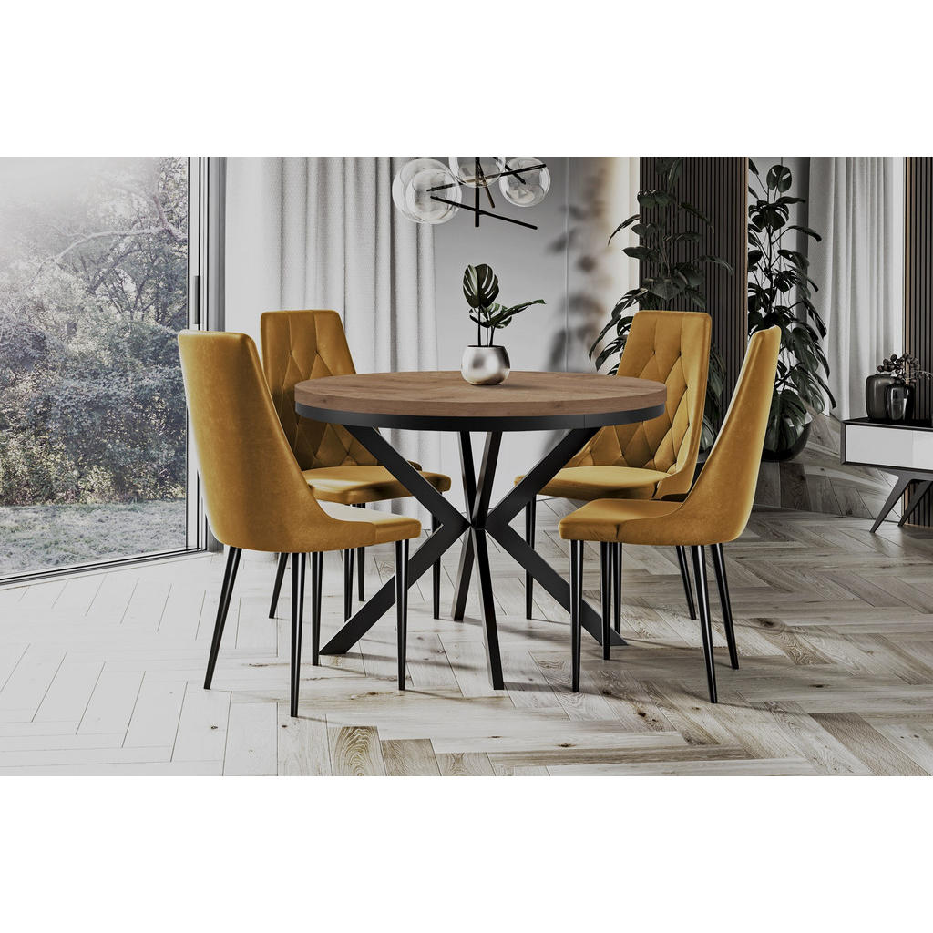 Thumbnail - Dekori_Interiors Esstisch, Braun, Weiß, Metall, Rund, 90x77x190 cm, Esszimmer, Tische, Esstische