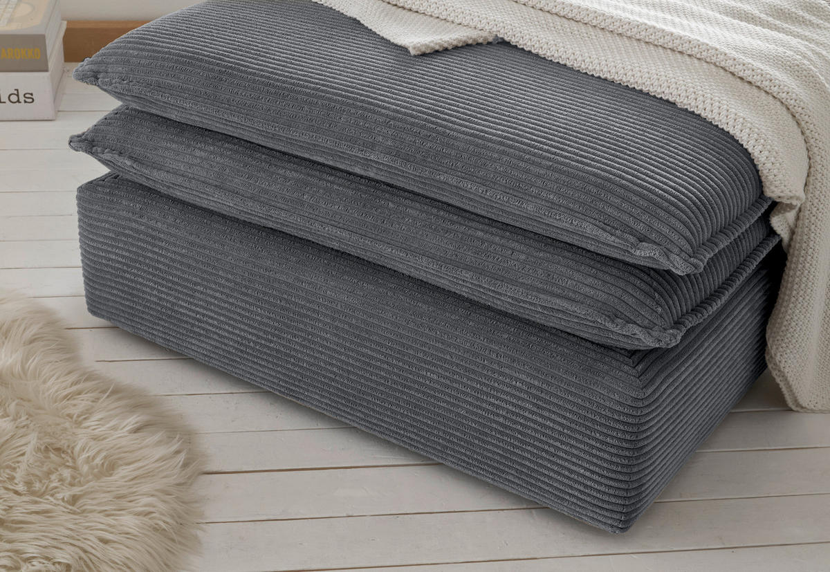 SOFA-SET grau Cord, Couch 3-Sitzer mit Bettfunktion inklusive Hocker - Beige/Grau, Holz/Textil (244/83/176cm) - Furn.Design