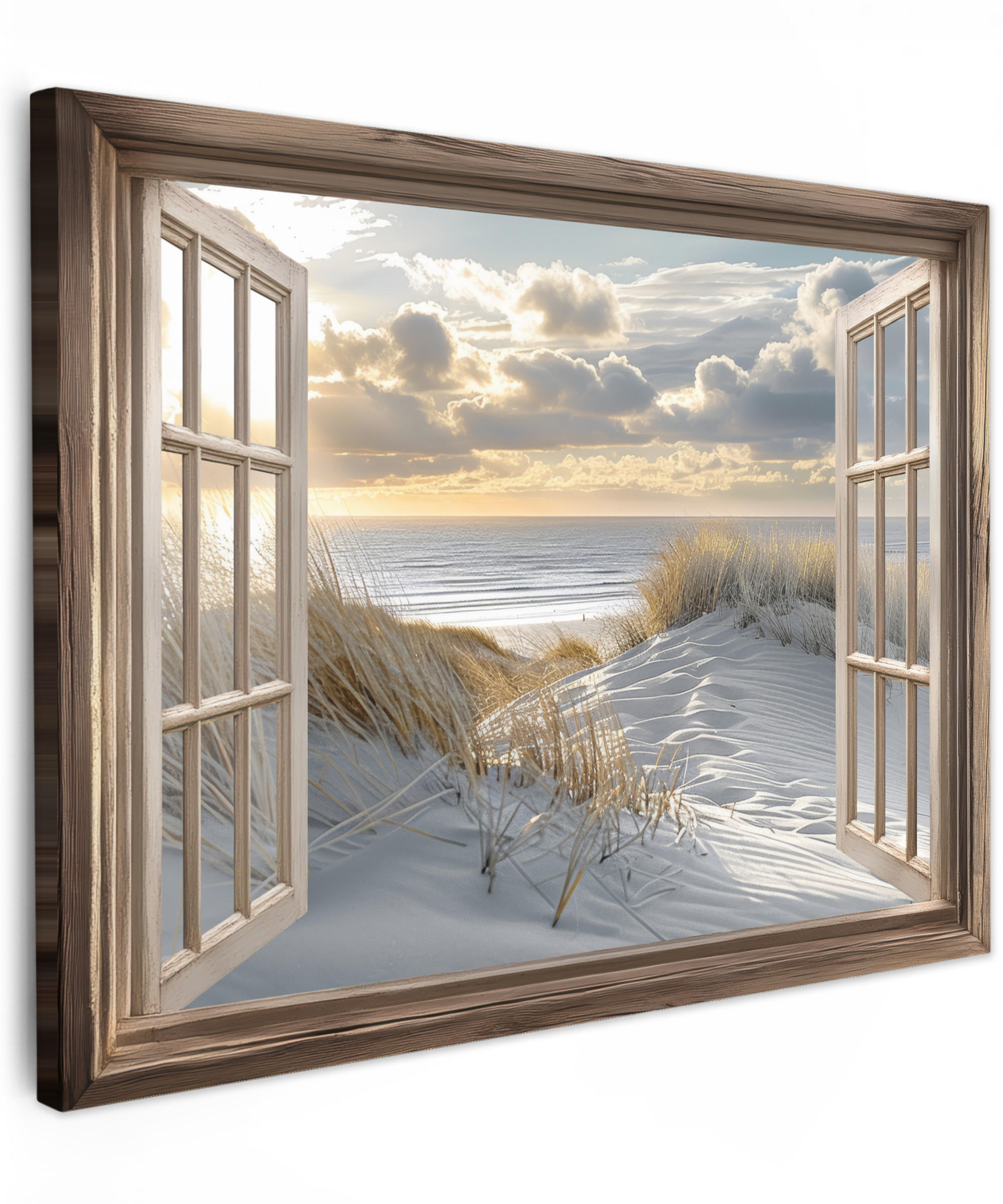 LEINWANDBILD Ausblick - Strand - Dünen - Meer - Natur Wandbilder 80x60 cm - Sandfarben, Textil (80/60cm) - MuchoWow