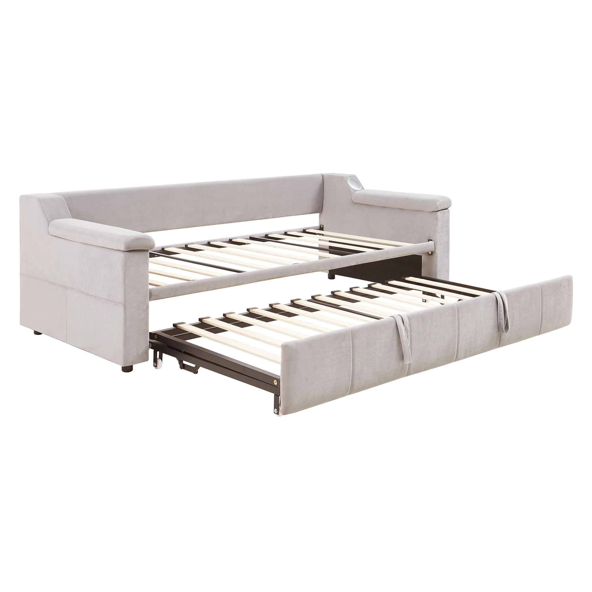 AUSZIEHBETT 90/180/190 cm DE-02015, in Beige, mit Bluetooth-Stereo und Ablagefächern - Beige, Metall (90/190cm) - ComfortXL