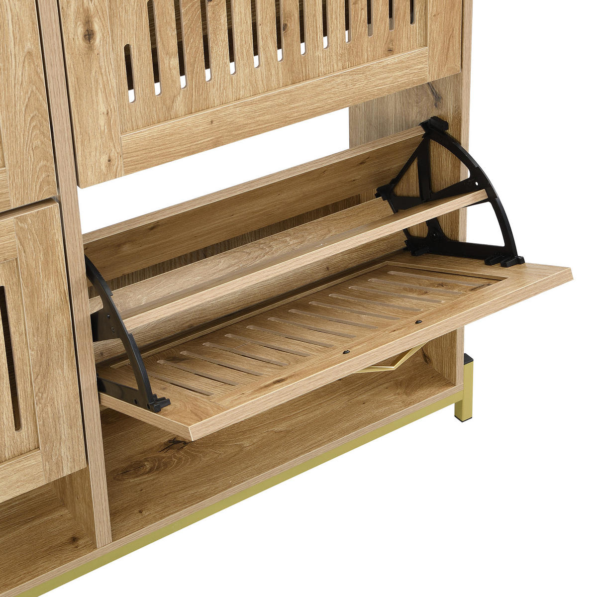SCHUHSCHRANK in Naturfarben Schuhkipper mit 4 Türen für Eingangsbereich und Flur, B108.5/T24/H100 cm - Goldfarben/Naturfarben, Holzwerkstoff/Metall (108.5/100/24cm) - STILVORA