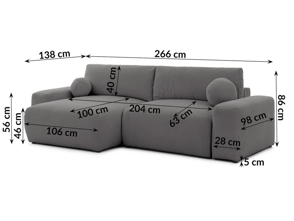 ECKSOFA Puffy mit Schlaffunktion und Bettkasten - besonders weich und puffig aus Taupe Webstoff - Ottomane links - Taupe/Schwarz, Holz/Kunststoff (138/266cm) - S-Style Möbel