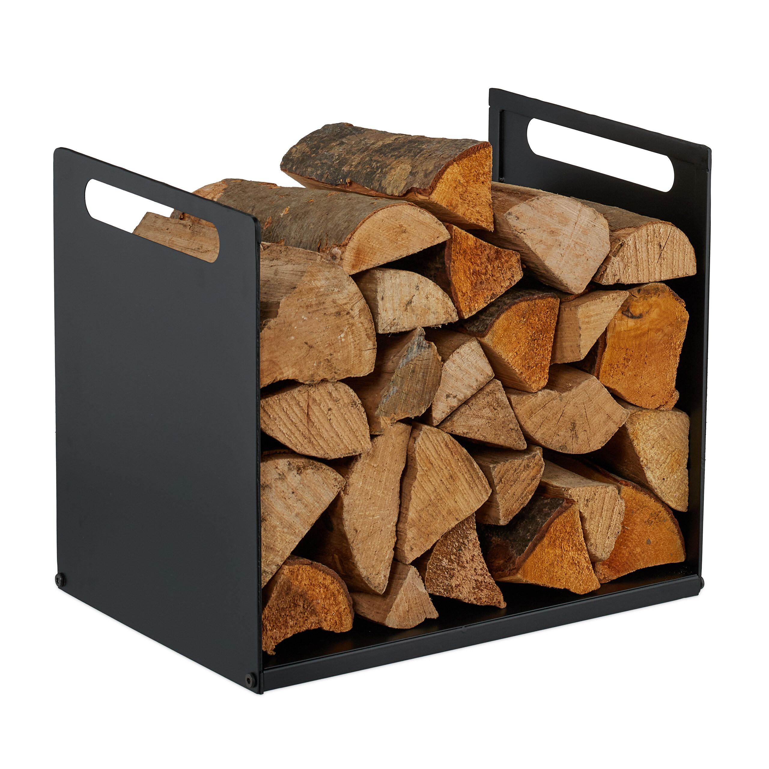 KAMINHOLZREGAL - Schwarz, Metall (40/35/30cm) - Relaxdays