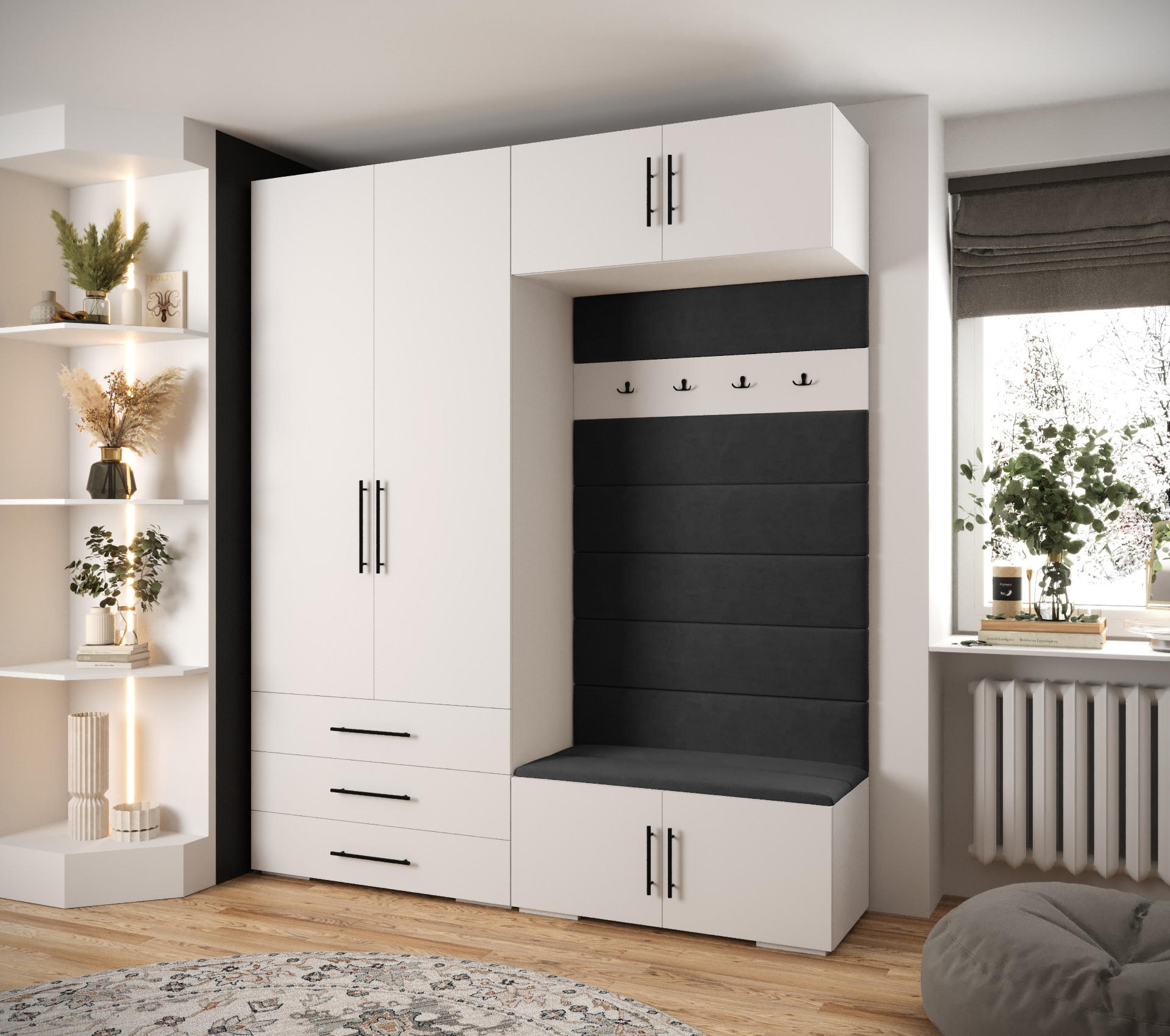 GARDEROBEN-SET 236,7/200/47 - Schwarz/Weiß, Holz/Metall (200/236.7/47cm) - Abiks Möbel