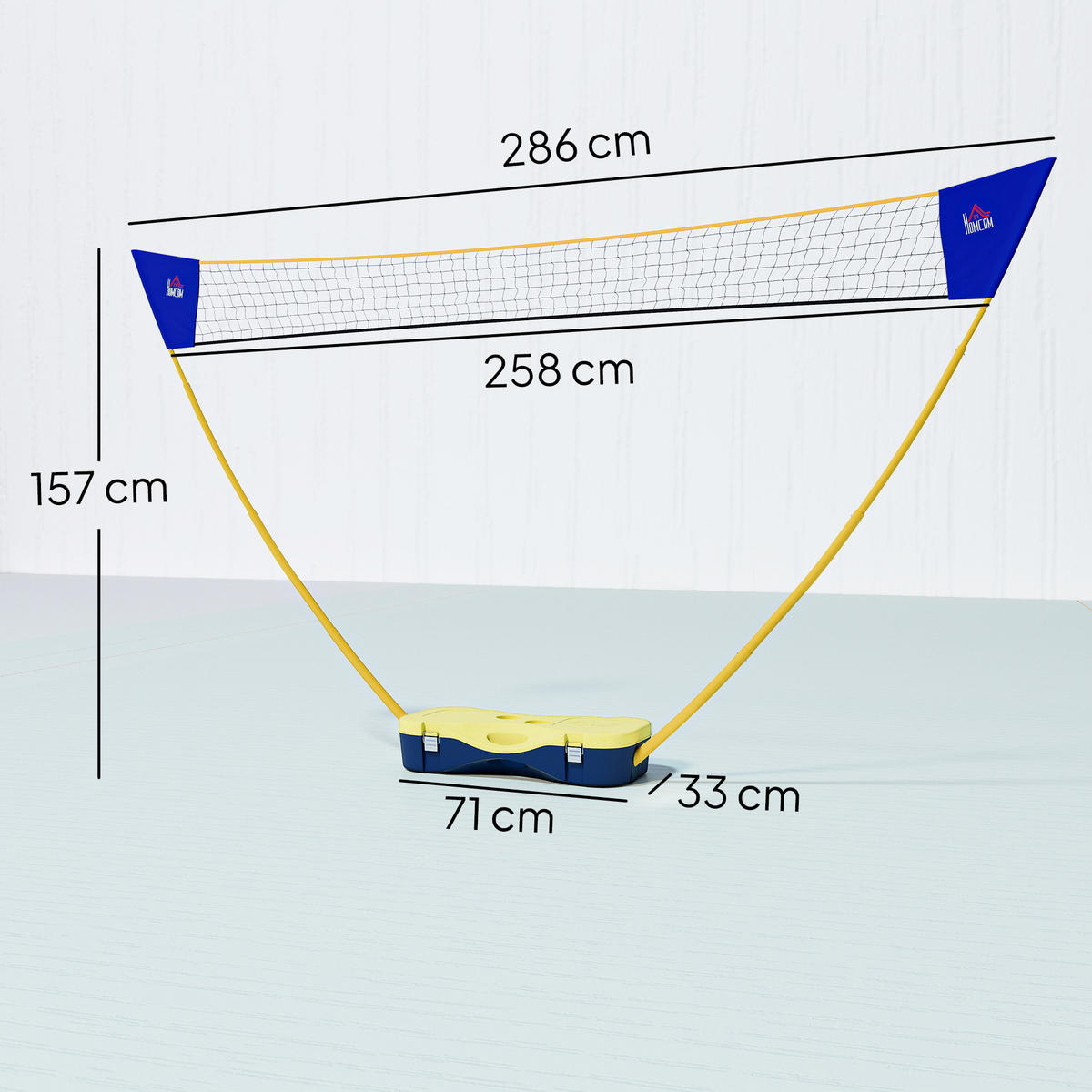 BADMINTONOVÁ SÍŤ, plast, žlutá/modrá, 286L x 33B x 157H cm - žlutá, plast (33/286cm) - HOMCOM