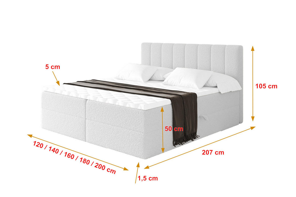 KONTINENTÁLNÍ POSTEL s matrací H3 - OTTA - 140x200 cm Bílá - bílá, kompozitní dřevo (140/200cm) - ALTDECOR