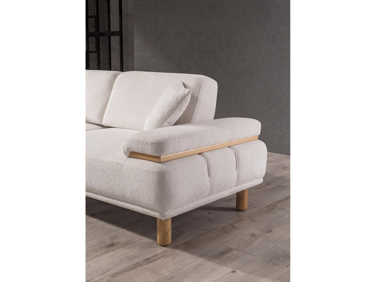 SOFA Bodrum Wood 3-Sitzer Teddy Creme - Creme, Holz/Textil (235/83/97cm) - Villa Möbel
