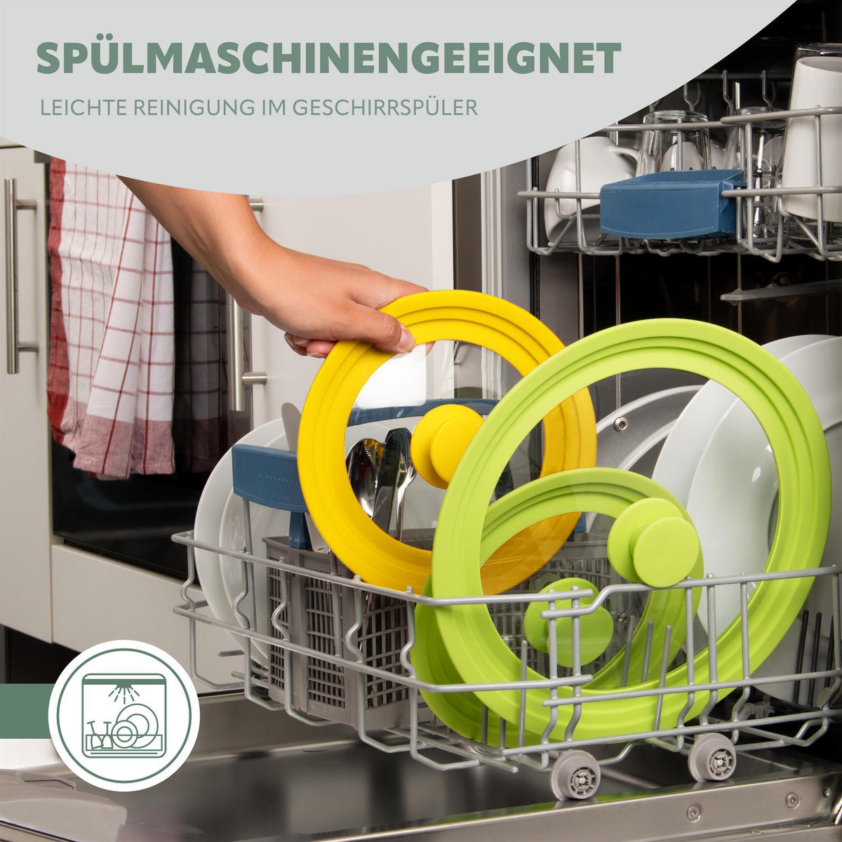 UNIVERSAL-GLASDECKEL, 24/26/28 cm,tel, gelb - Gelb, Glas (29.5/29.5/5.5cm) - bremermann