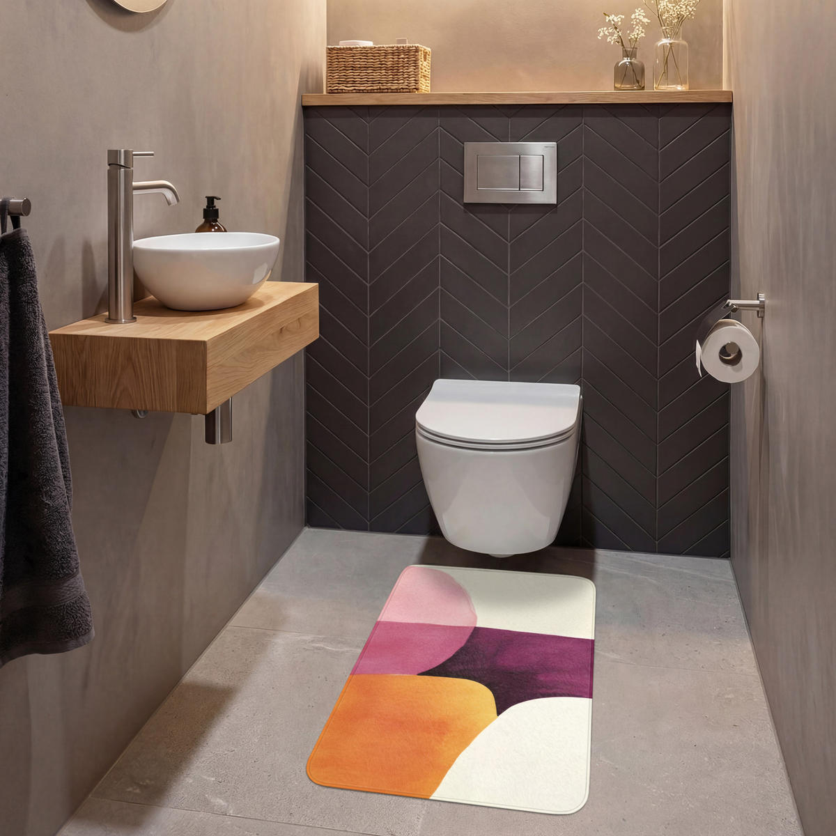 WC PŘEDLOŽKA Tvary - abstraktní - barevné 50x80 cm - terakotová, textil/plast (50/1cm) - OnlyWow