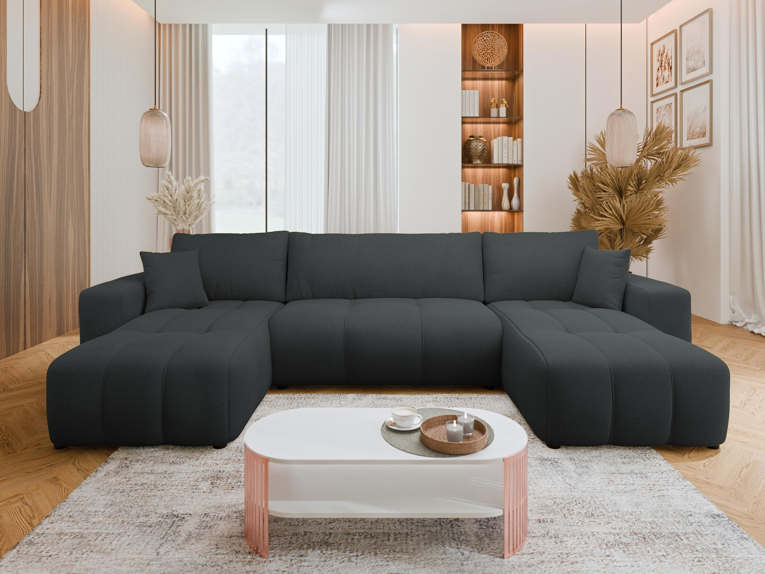 WOHNLANDSCHAFT Furyn U - Schwarz, Holz/Kunststoff (312/82/145cm) - MIRJAN24