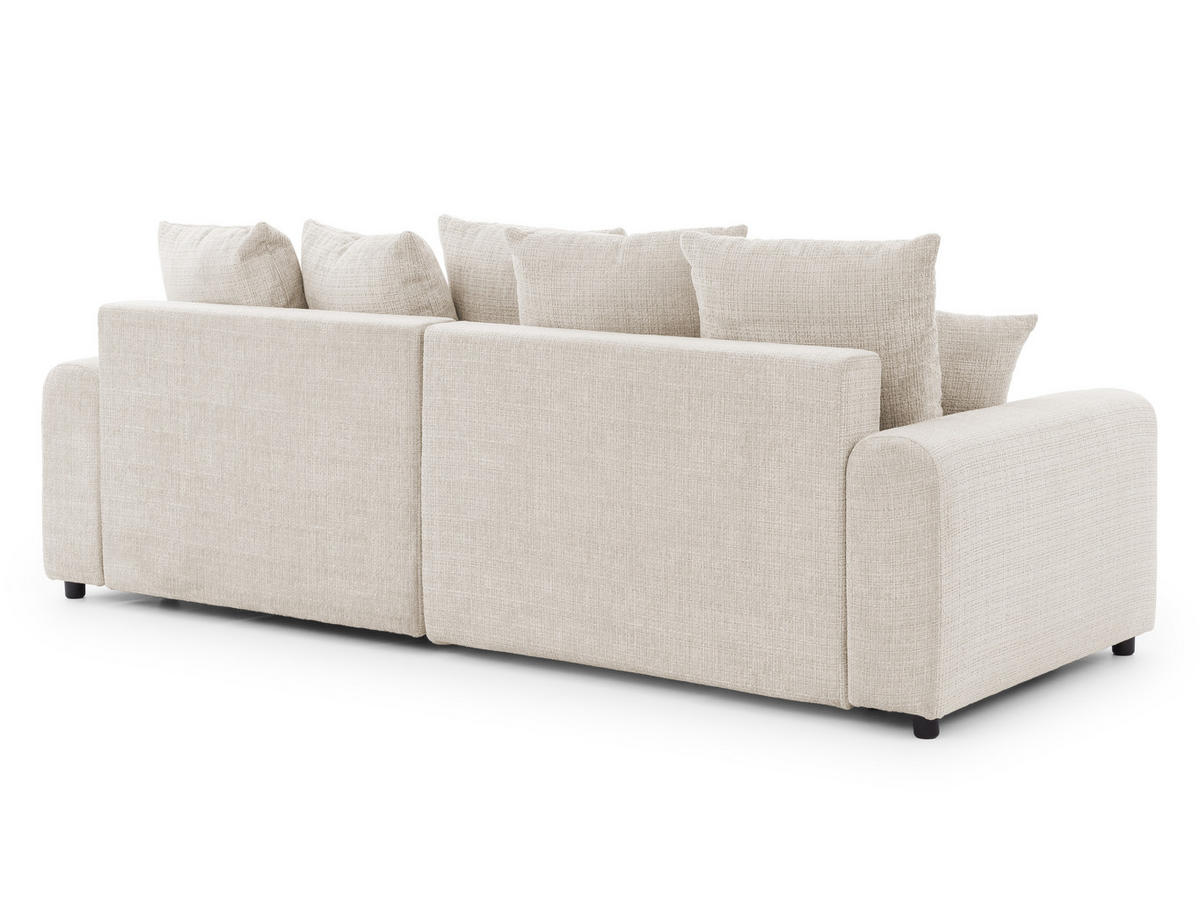 ECKSOFA Calma mit Schlaffunktion und Bettkasten im Bumpy-Design aus weichem Beige Chenille-Stoff - Ottomane rechts - Beige/Schwarz, Holz/Kunststoff (239/140cm) - S-Style Möbel
