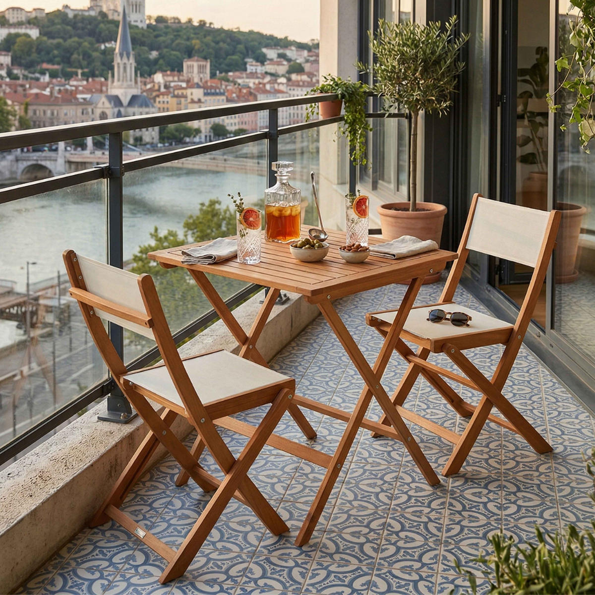 GARTENSET, klappbar, Weiß - Weiß, Holz - Oviala