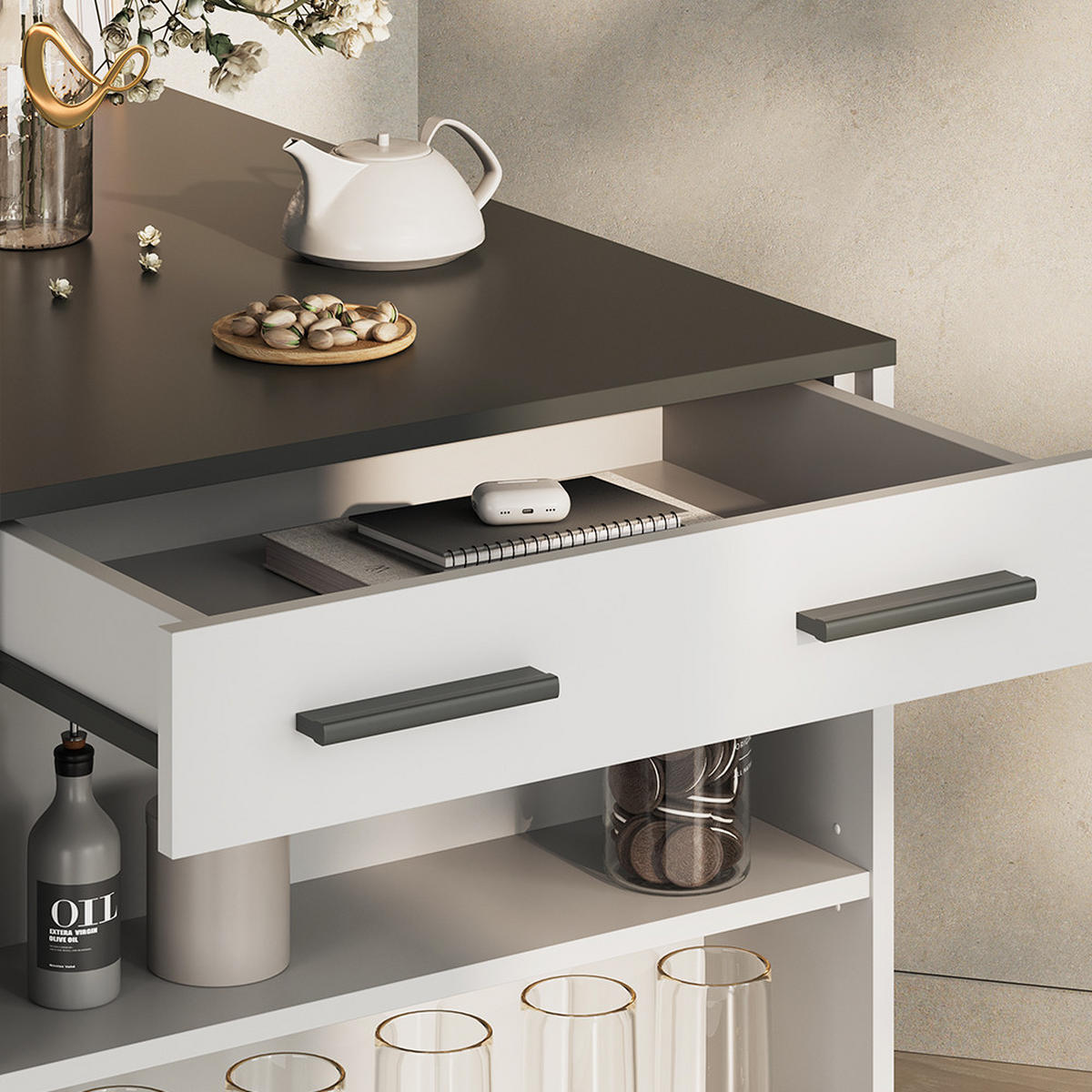 ESSTISCH Regusa Anthrazit/Weiß 67 x 100 cm - Anthrazit/Weiß, Holzwerkstoff (100/67/77.5cm) - Livinity®