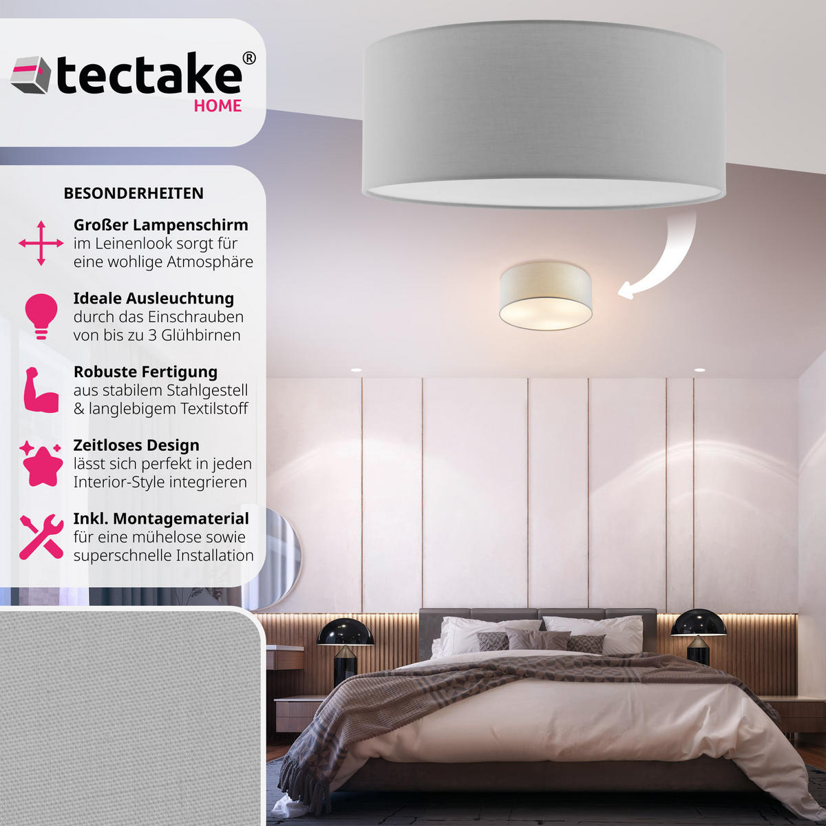 DECKENLEUCHTE Circum ,40 x 15,5 cm ,grau - Grau, Kunststoff (40/40/15.5cm) - tectake