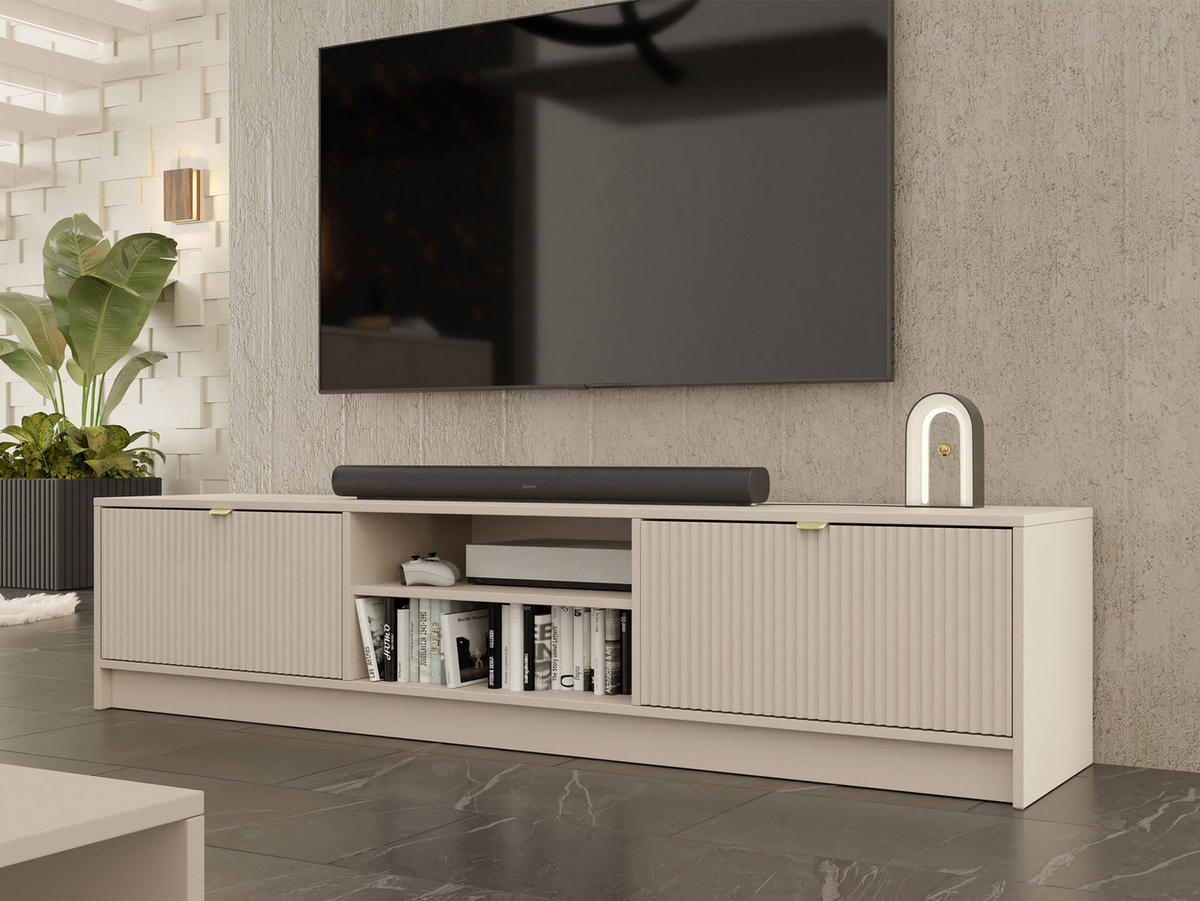 TV-ELEMENT Tireno - Sandfarben/Goldfarben, Holzwerkstoff/Metall (180/40/40cm) - MIRJAN24