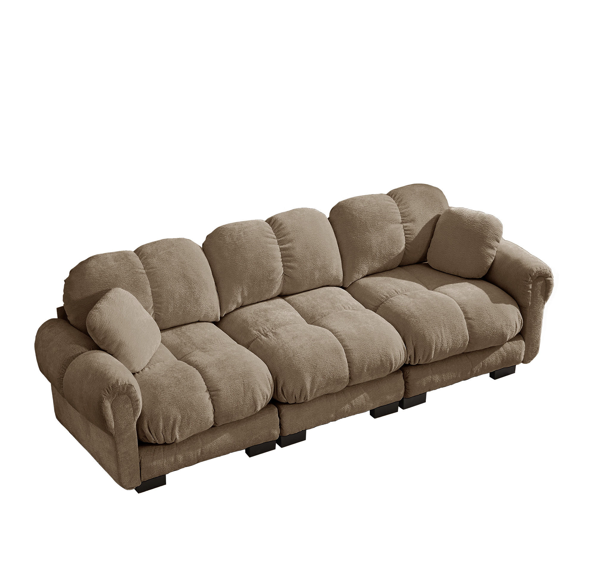 SOFA modular mit Steppnaht Chenille Brown - Braun, Holz (86/90/260cm) - Meubliv
