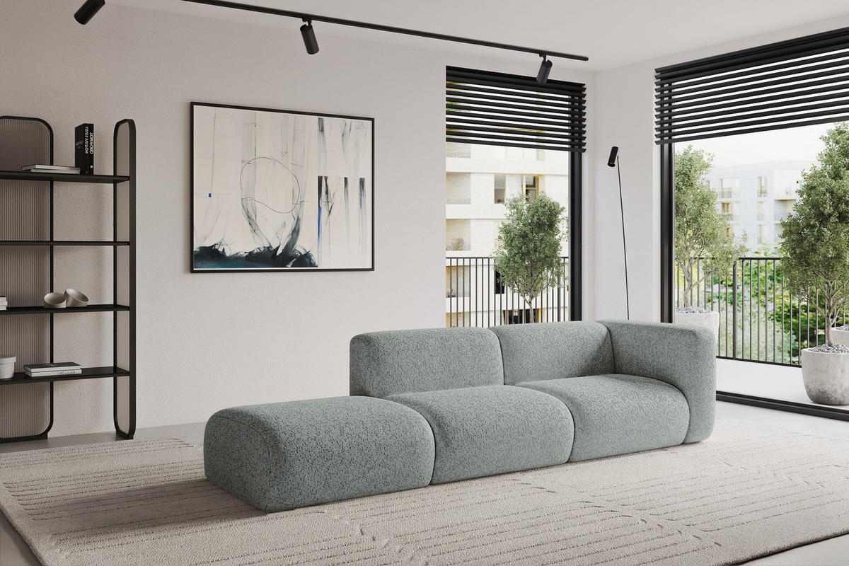 SOFA Ottomane Rechts MIRA-S3 296x89x70 Grün Velours - Schwarz/Hellgrün, Holzwerkstoff/Kunststoff (296/70/89cm) - ALTDECOR