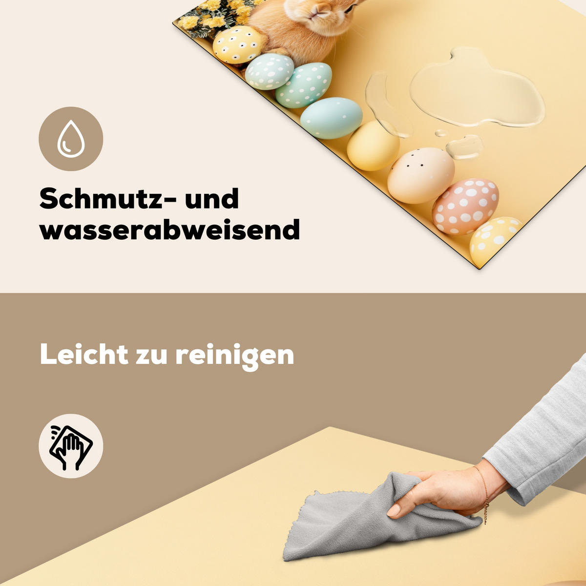 HERDABDECKPLATTE Eier - Kaninchen - Pastellfarbtöne Ceranfeldabdeckung 76x51.5 cm - Hellgelb, Kunststoff (76/51.5/0.2cm) - MuchoWow