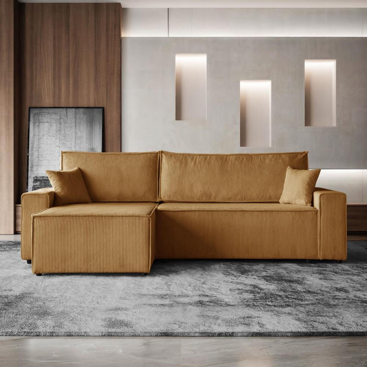 ECKSCHLAFSOFA mit Schlaffunktion Hektor senfgelb - Dunkelgelb/Schwarz, Kunststoff/Textil (277/152cm) - Beautysofa