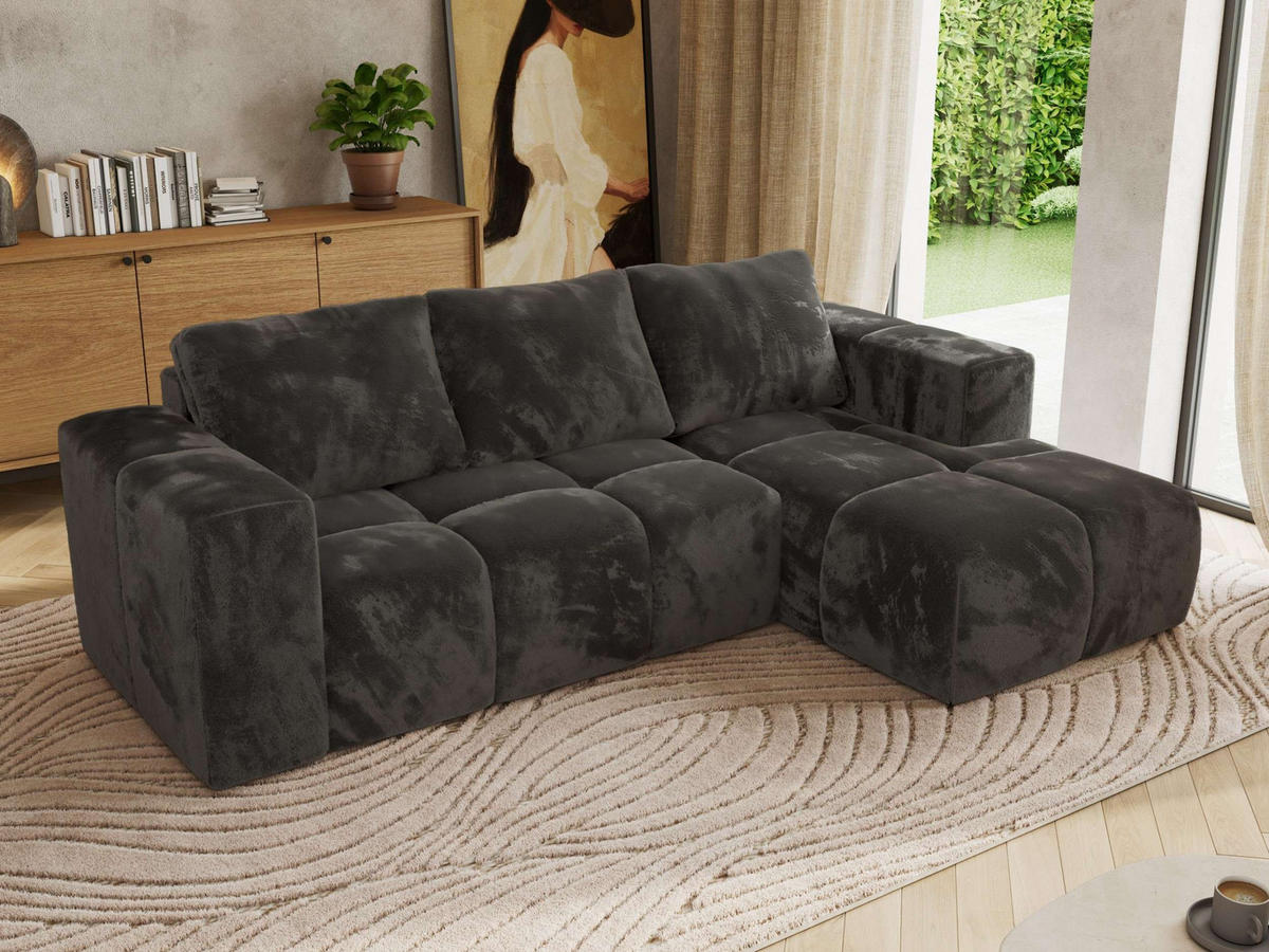 ROHOVÁ SEDAČKA MONIVA L - Tmavě šedá Plyš - Pravá Strana - černá/tmavě šedá, textil/plast (266/164cm) - MKS