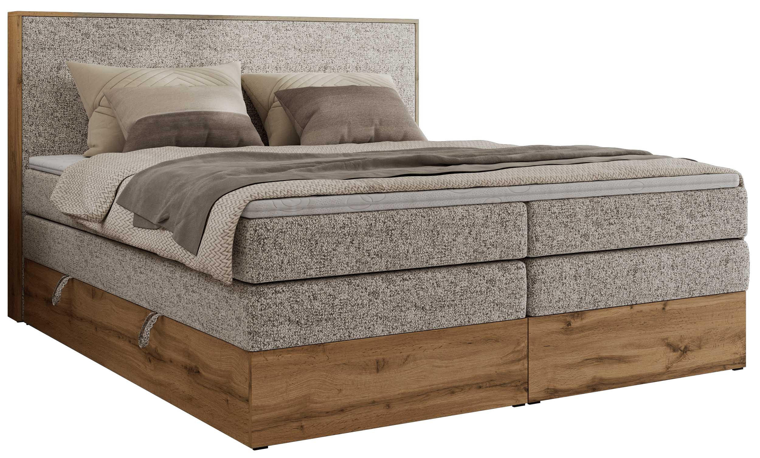MKS POSTEL BOXSPRING WOOD CLASSIC KING 140/200 - Béžová Strukturovaná látka - H3