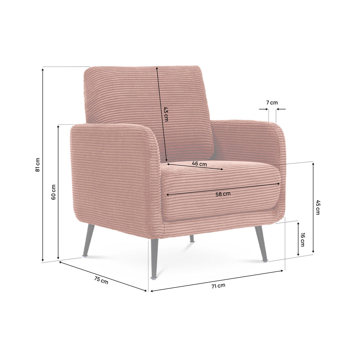 DESIGNER-SESSEL Emma aus Cord in Terrakotta - Rotbraun/Terra cotta, Holz/Holzwerkstoff (71/81/75cm) - Sicaan