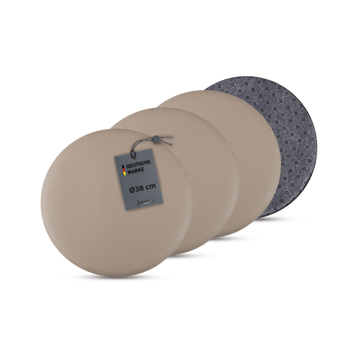 STUHLKISSEN 4er Pack ⌀ 38cm beige Lederimitat mit Antirutsch - Beige, Textil (38/38/1cm) - Bestlivings
