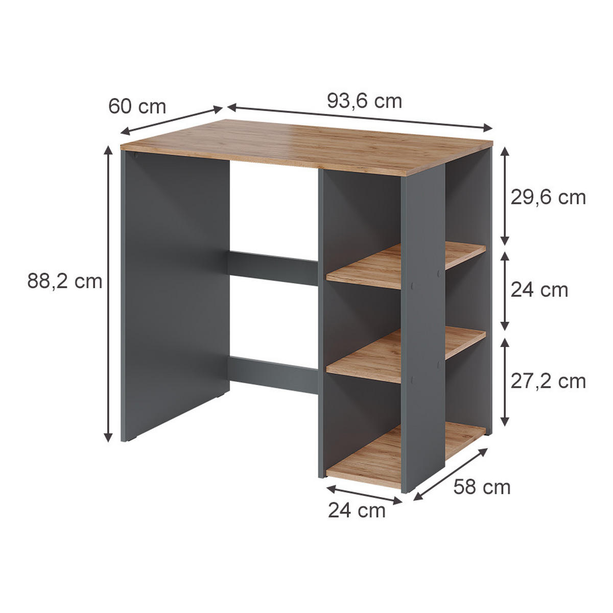 SKRINKA NA PRÁČKU Viktor, antracitová/Dub Goldkraft, 93.6 x 88.2 cm s 2 policami - dub medový/antracitová, kompozitné drevo (93.6/88.2/60cm) - Vicco