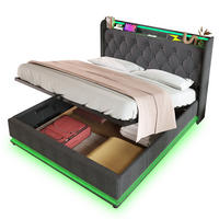 POLSTERBETT mit LED und Stauraum 180x200 cm Leinen Grau - Dunkelgrau, Metall (180/200cm) - Meubliv