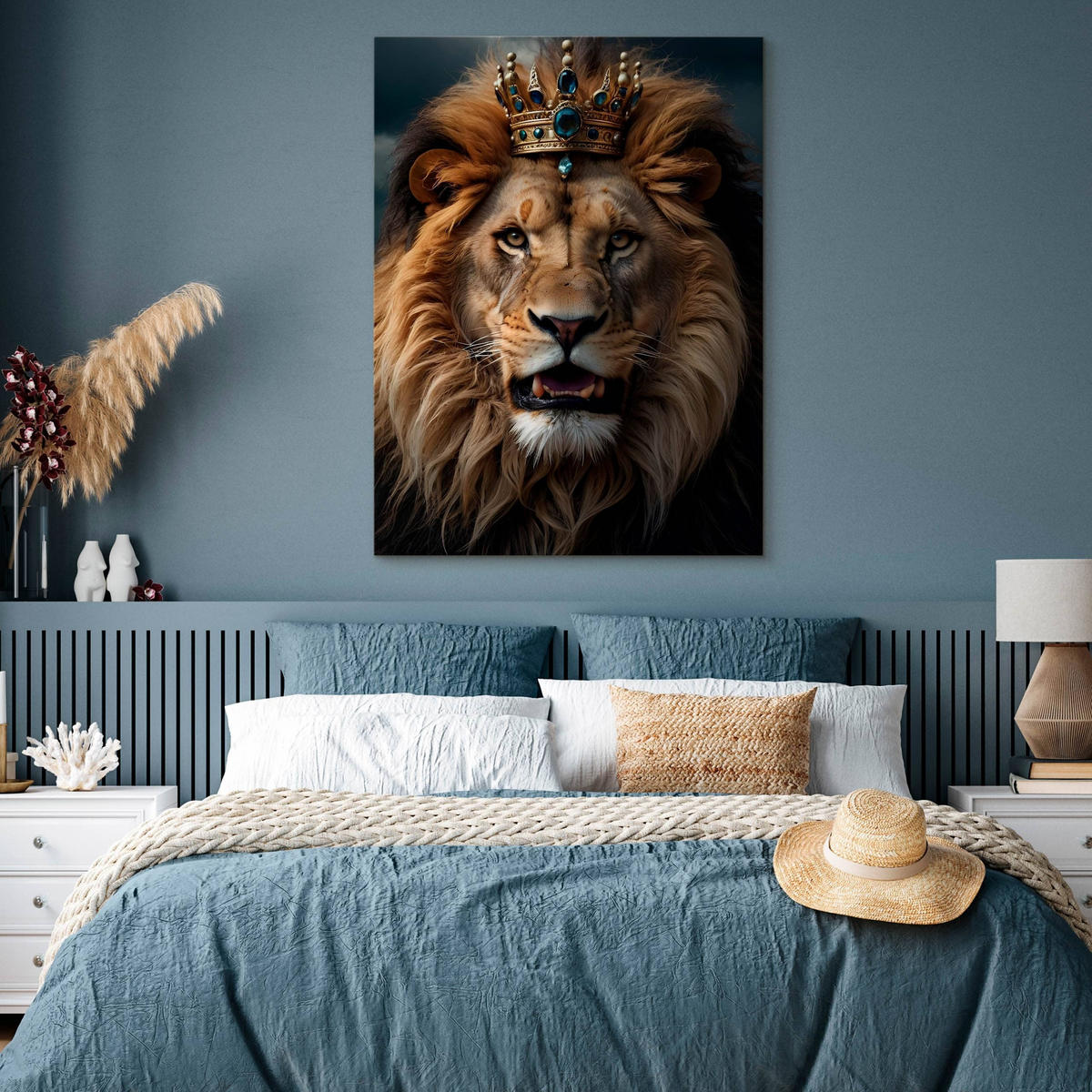 LEINWANDBILD Löwen König Abstraktion 3D Effekt 80cm x 120cm - Beige/Schwarz, Textil (80/120cm) - Muralo