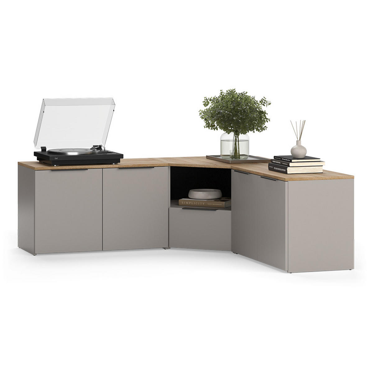 WOHNWAND Wido Greige 3 Teile - Greige/Sonoma Eiche, Holzwerkstoff (68/50/68cm) - Vicco