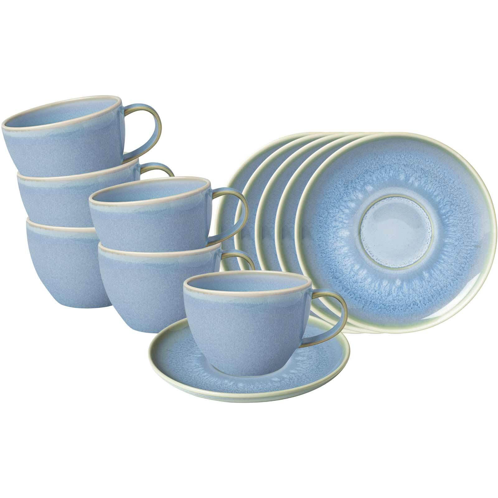 KAFFEETASSEN MIT UNTERTASSEN Crafted Blueberry 170 ml 12er Set - Hellblau, Keramik (14.9/8.4/14.9cm) - like.Villeroy & Boch