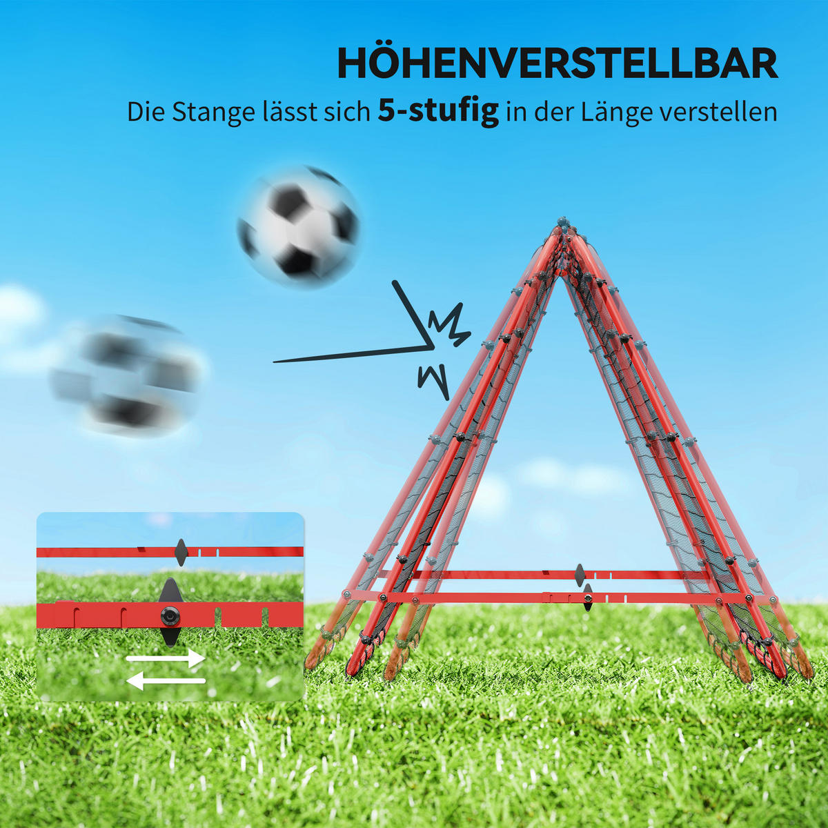 FUSSBALLTOR DE-10446 verstellbar, klappbar, 100x68-95 cm Rot - Rot, Metall (95/100cm) - ComfortXL