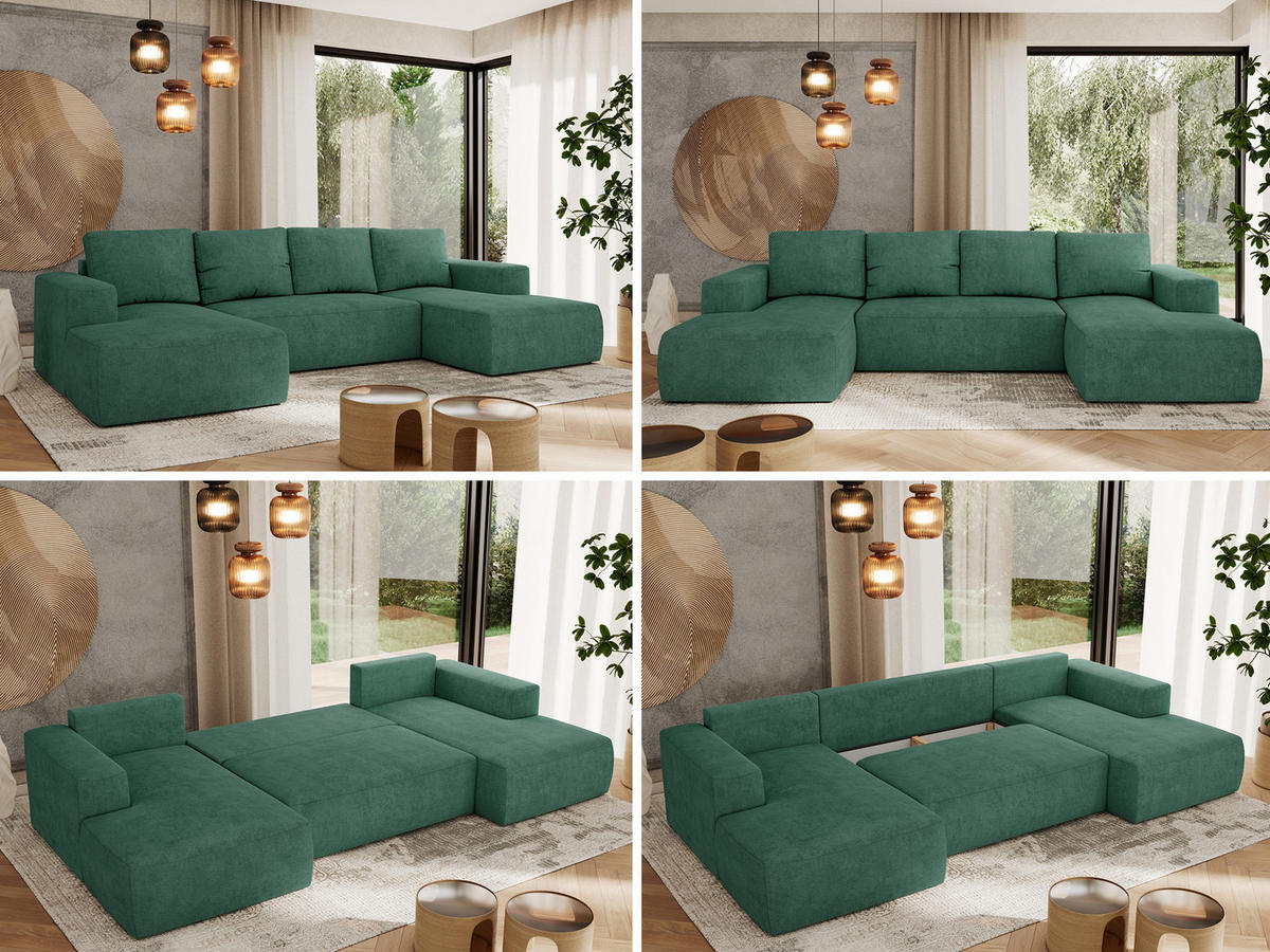 WOHNLANDSCHAFT TRENTINO U Grün Struktur - Grün, Textil (334/91/163cm) - MKS