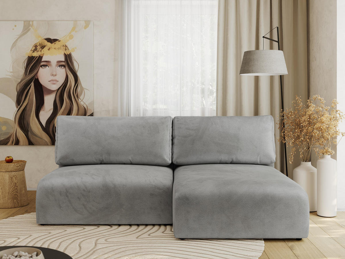 ECKSCHLAFSOFA VIVO L Hellgrau Velvet - rechts - Hellgrau/Schwarz, Kunststoff/Textil (150/223cm) - MKS